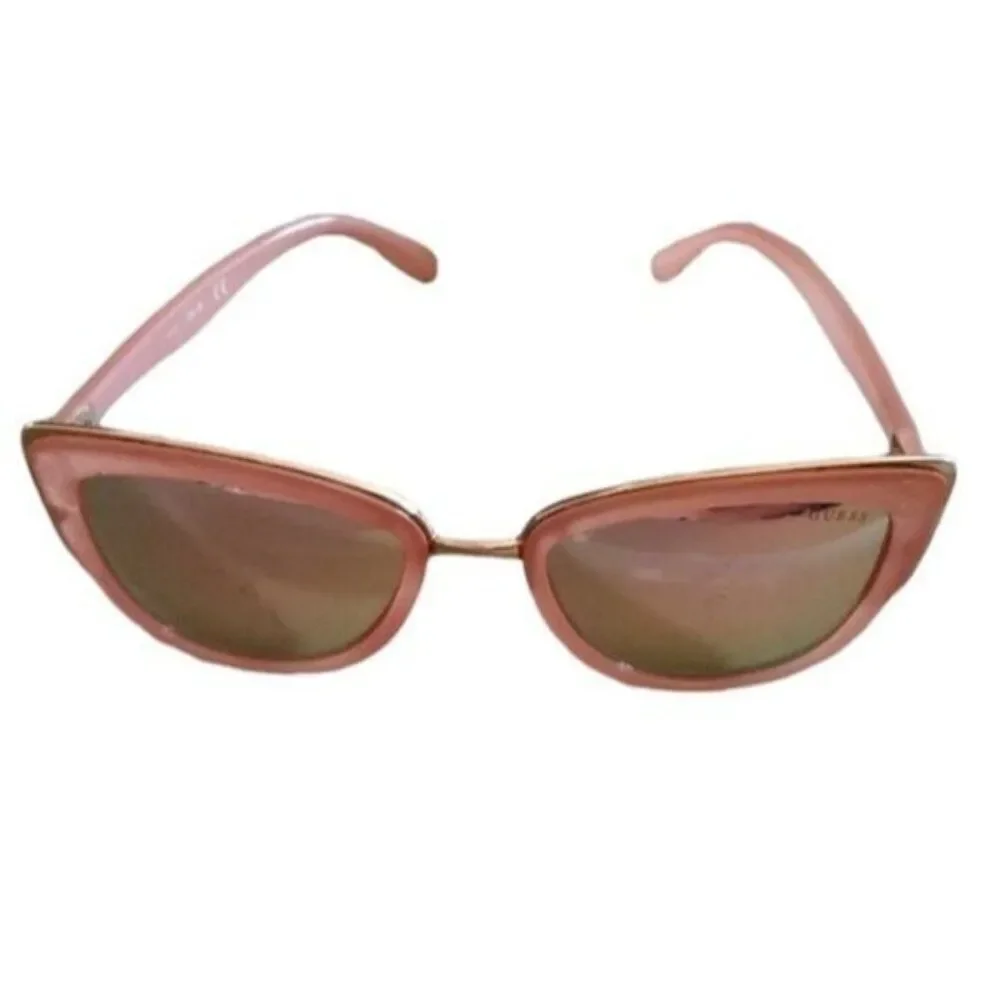 Guess Cat Eye Sunglasses Pink Rose Gold Mirrored Hardcase Women's Woman's
